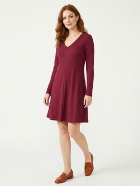 LA Relaxed Ribbed Modal V-Back Swing Dress Medium Raspberry NWT